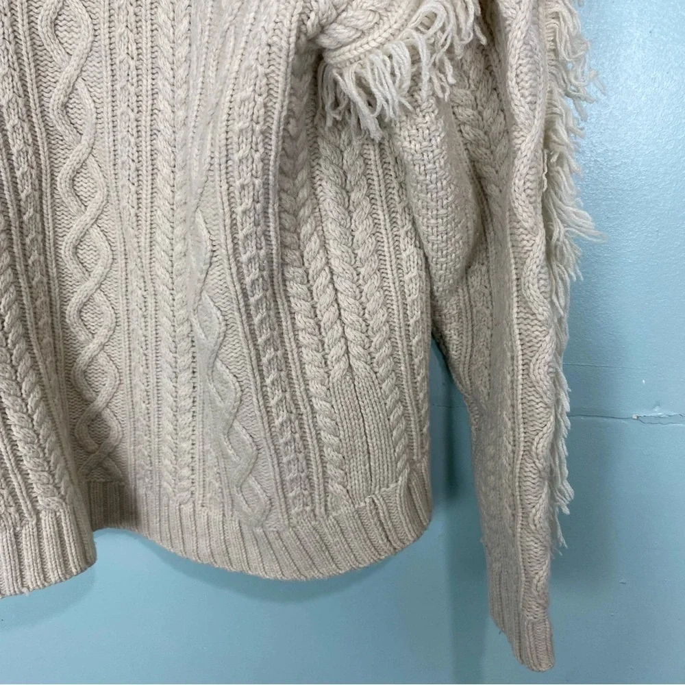 Madewell Cableknit‎ Fringe Open Front Cardigan Wool Creme Sz M
